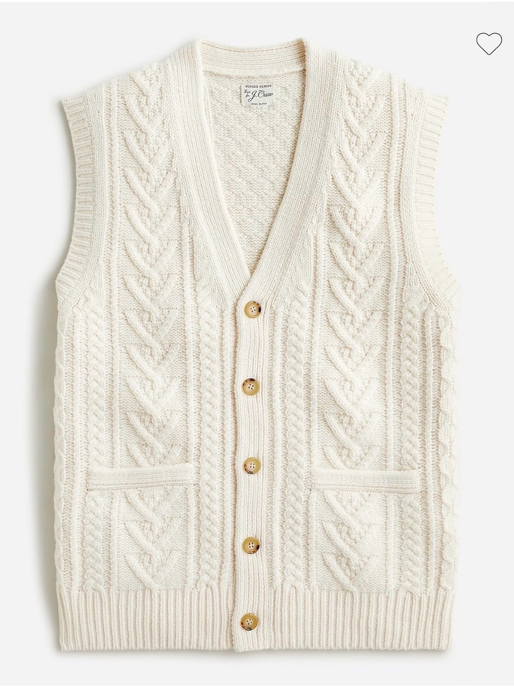 J. Crew Rugged Merino Wool Blend Cable Knit Fisherman Classic Sweater Vest Sz M